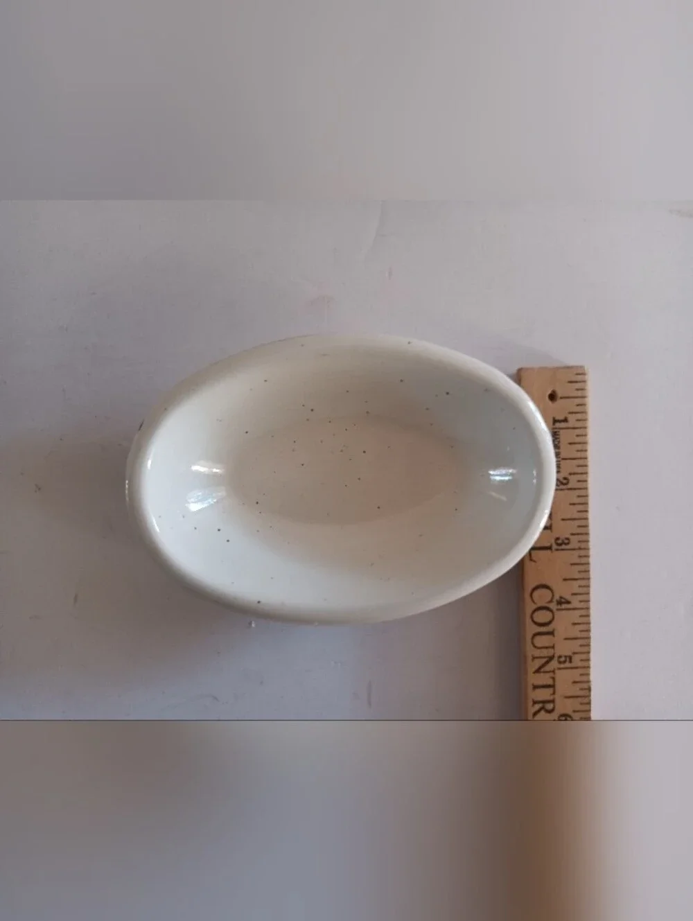 Martha Stewart White Speckled Ceramic Oval Soap/Trinket Bowl